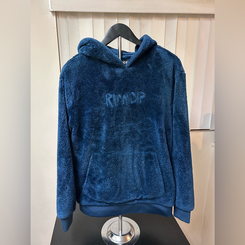 Ripndip OG Logo Sherpa Hoodie Velour Blue Mens Size Small